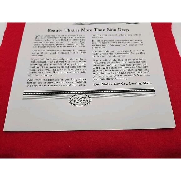 1922 Reo Closed Cars: Beauty More Than Skin Deep Vintage Print Ad Ephemera - Picture 4 of 6